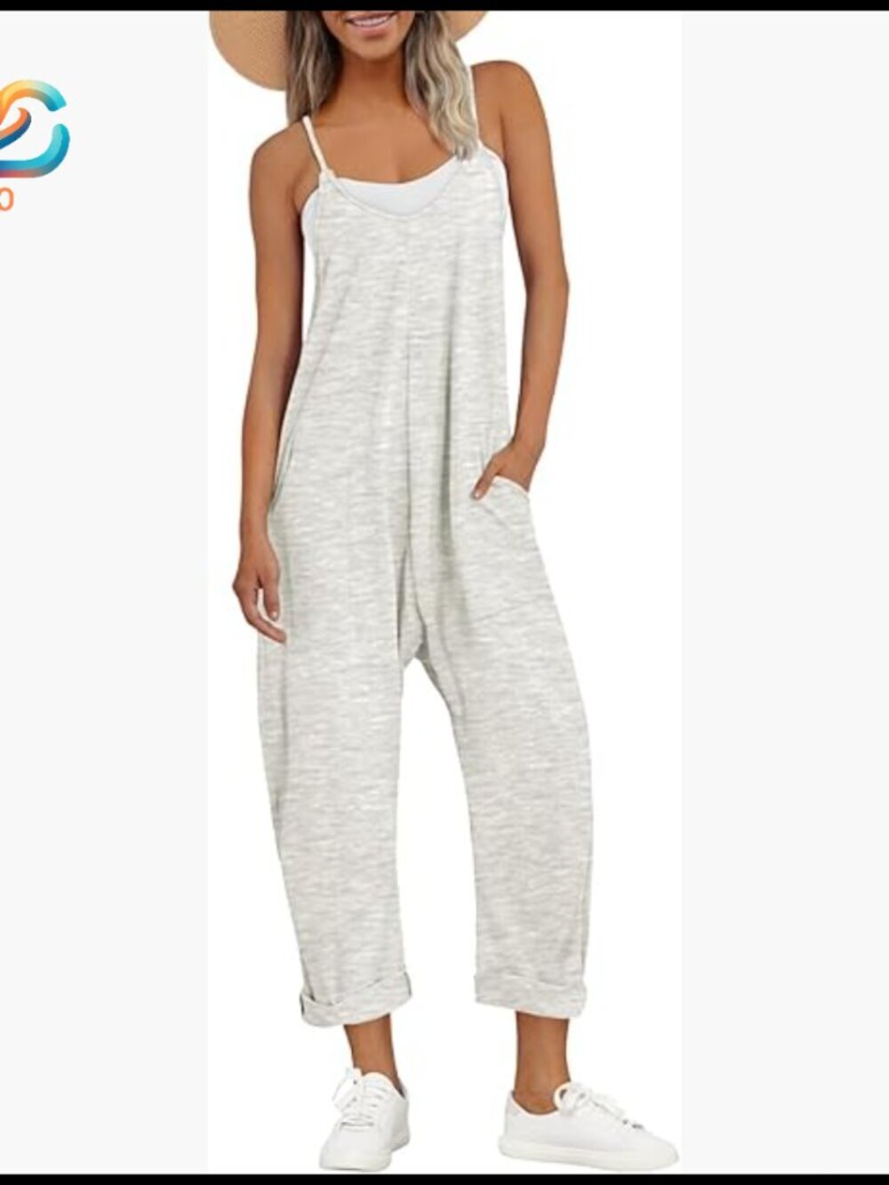 Spaghetti Strap Jumpsuit Loose Fit High Waist Pockets Summer Casual